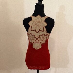 Rust Rubbed Tank Top with Embroidered Floral Back